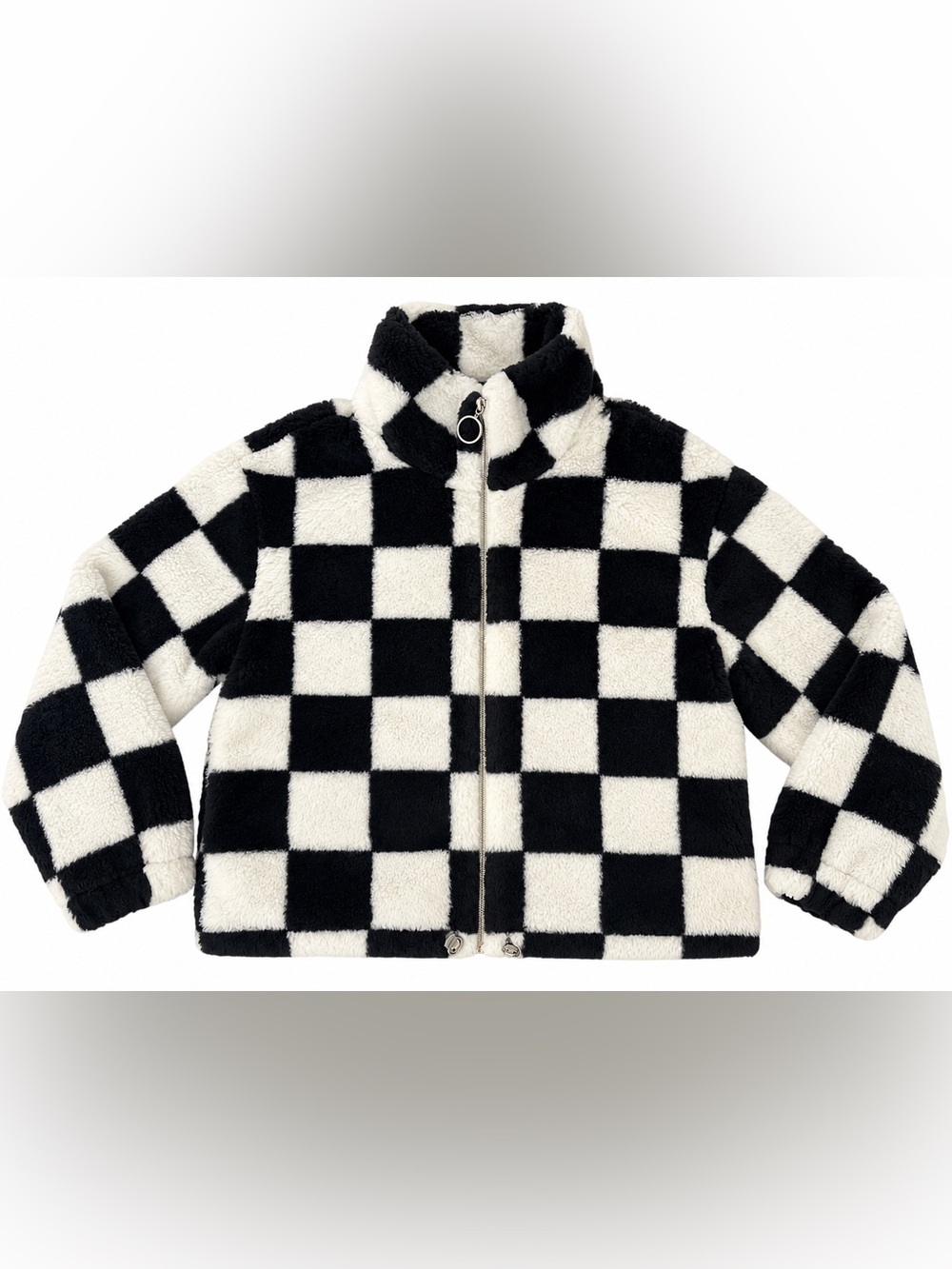 Kyoyo Checkered Faux Fur Fleece Zip-Up Teddy Jacket Size Small